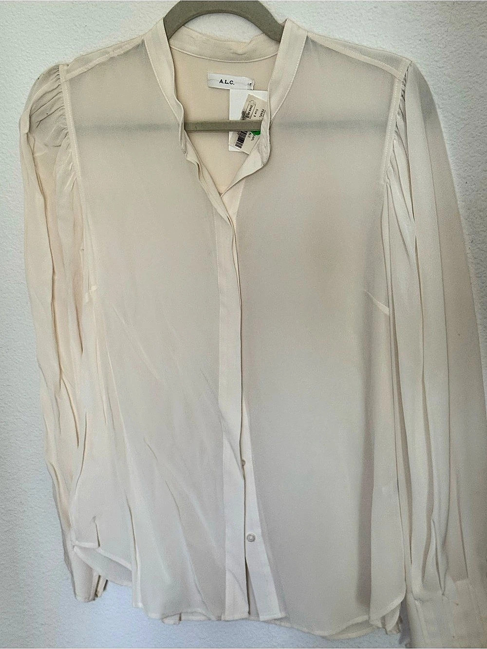 A.L.C. Reece Silk Long Sleeve Button Down. Silk Blouse in White Size Small (6)